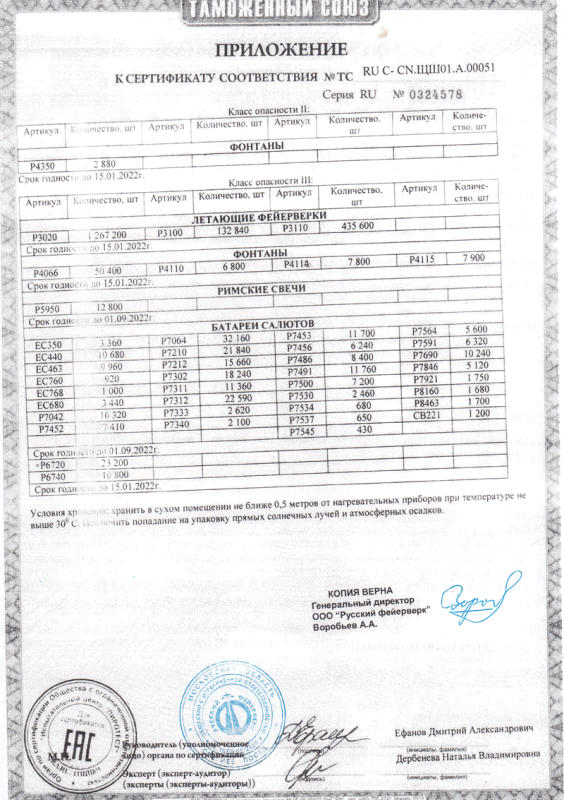 Сертификат соответствия № 0324578  - Мценск | mcensk.salutsklad.ru 